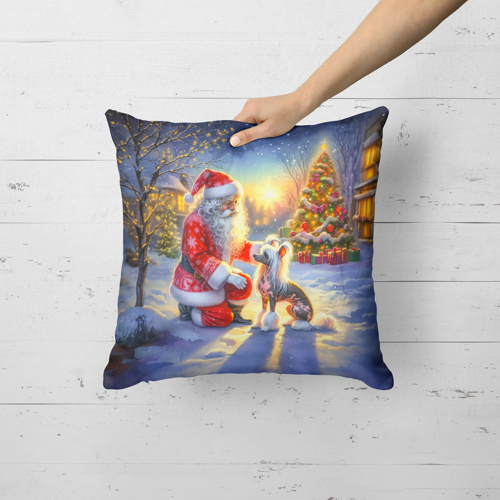 Chinese Crested and Santa Claus Decorative Throw Pillow 18x18 Indoor Outdoor Accent Cushion, Fabric Cover with Insert for Sofa, Bed, Porch & Living Room