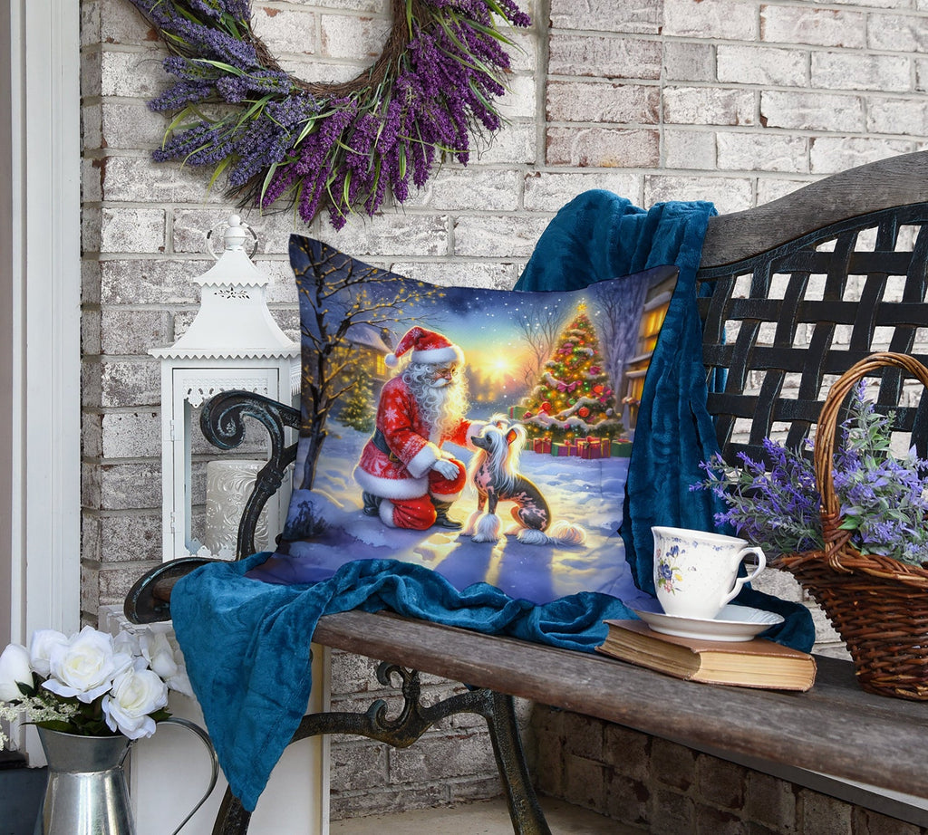 Chinese Crested and Santa Claus Decorative Throw Pillow 18x18 Indoor Outdoor Accent Cushion, Fabric Cover with Insert for Sofa, Bed, Porch & Living Room