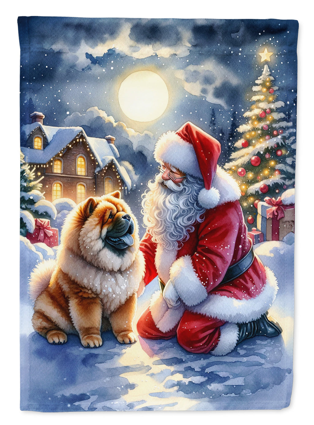 Chow Chow and Santa Claus House Flag 28x40 Porch Sleeve Pole Decorative Outside Yard Banner Artwork Wall Hanging, Polyester