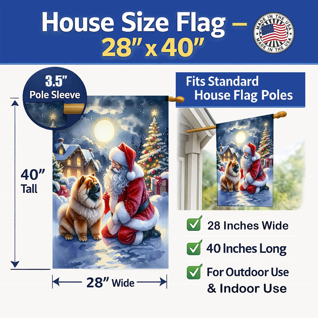 Chow Chow and Santa Claus House Flag 28x40 Porch Sleeve Pole Decorative Outside Yard Banner Artwork Wall Hanging, Polyester