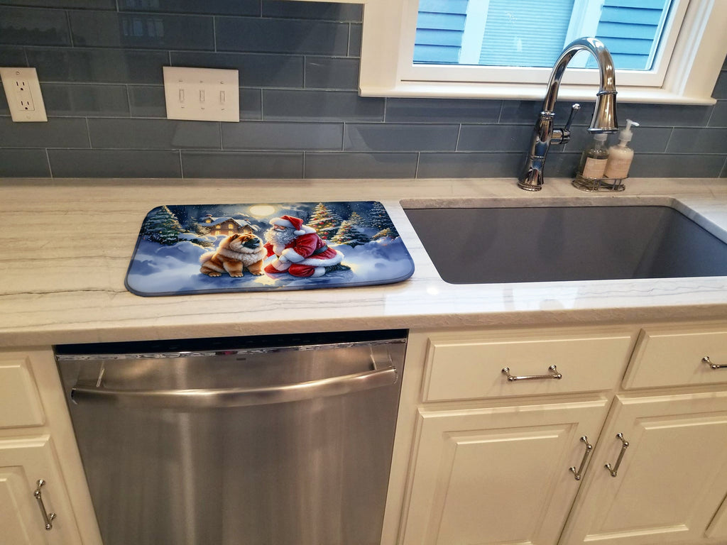 Chow Chow and Santa Claus Dish Drying Mat Absorbent Dish Drying Mat Pad for Kitchen Counter Dish Drainer Mat for Countertop, 14 x 21", Multicolor