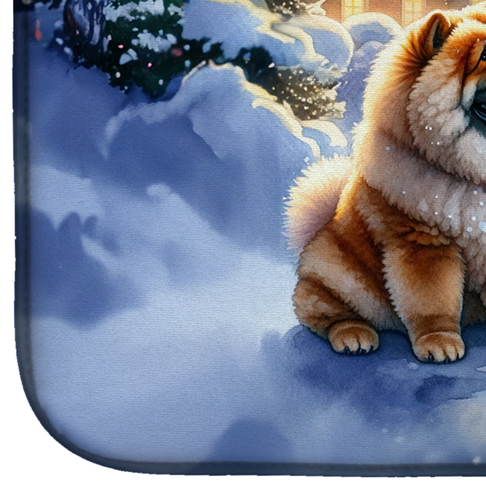 Chow Chow and Santa Claus Dish Drying Mat Absorbent Dish Drying Mat Pad for Kitchen Counter Dish Drainer Mat for Countertop, 14 x 21", Multicolor