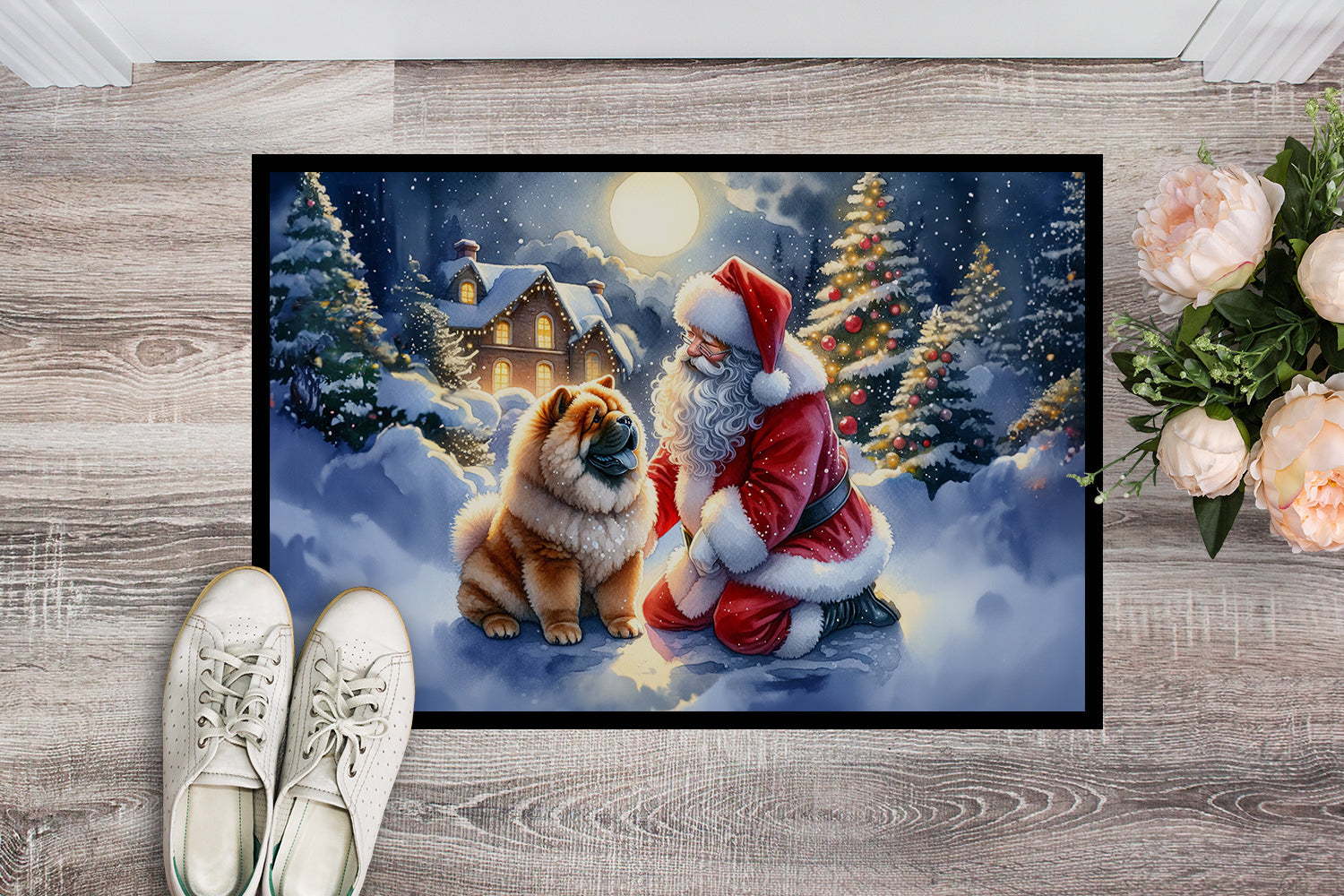 Chow Chow and Santa Claus Doormat Indoor Outdoor 18H X 27W Front Door Mat Rugs for Entryway, Non Slip Washable