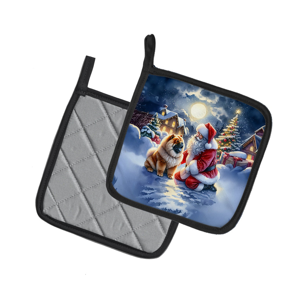 Chow Chow and Santa Claus Pot Holder Set of 2 Heat Resistant Quilted Hot Pads 7.5 x 7.5 Inch, Insulated Kitchen Trivets for Cooking & Baking