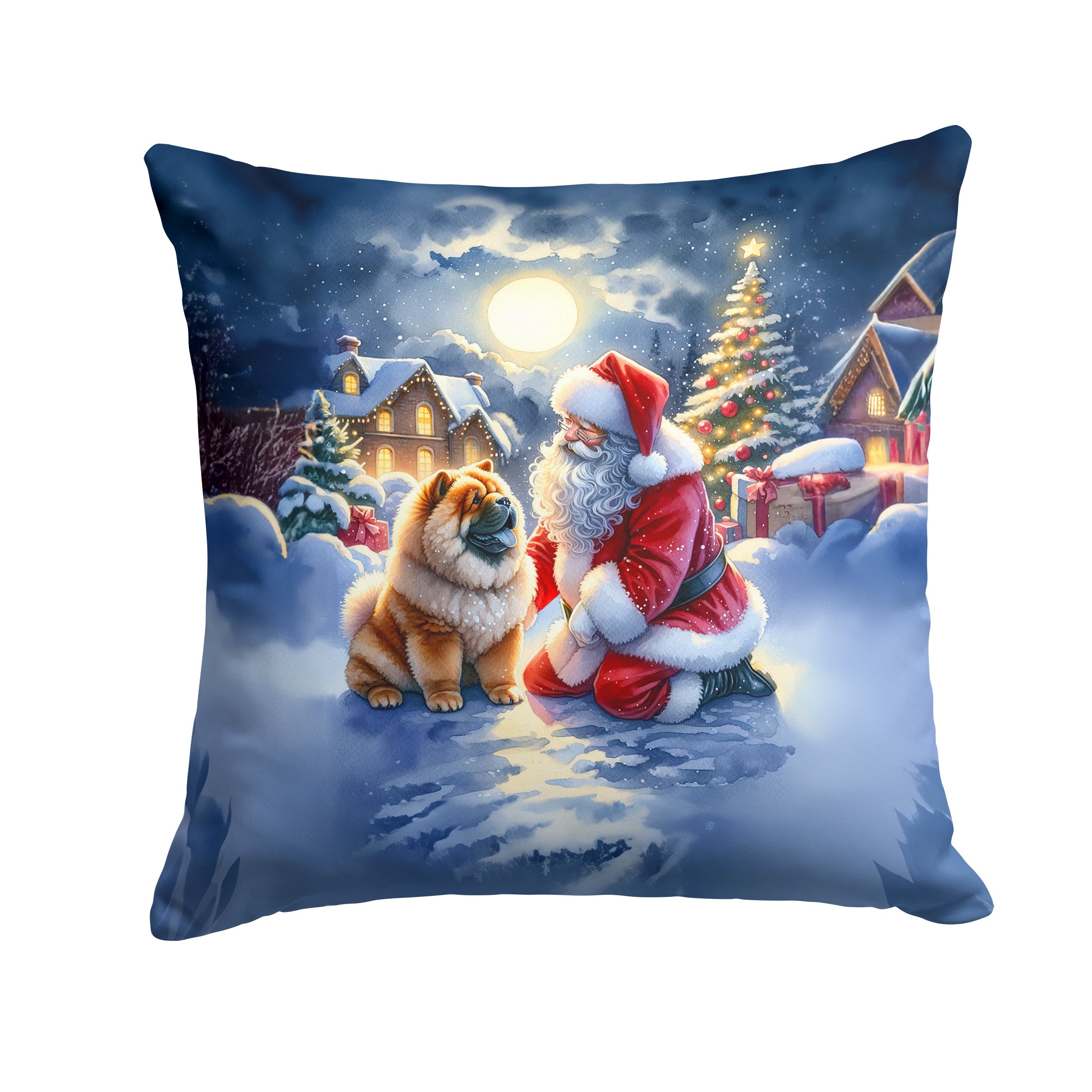 Chow Chow and Santa Claus Decorative Throw Pillow 14x14 Indoor Outdoor Accent Cushion, Fabric Cover with Insert for Sofa, Bed, Porch & Living Room