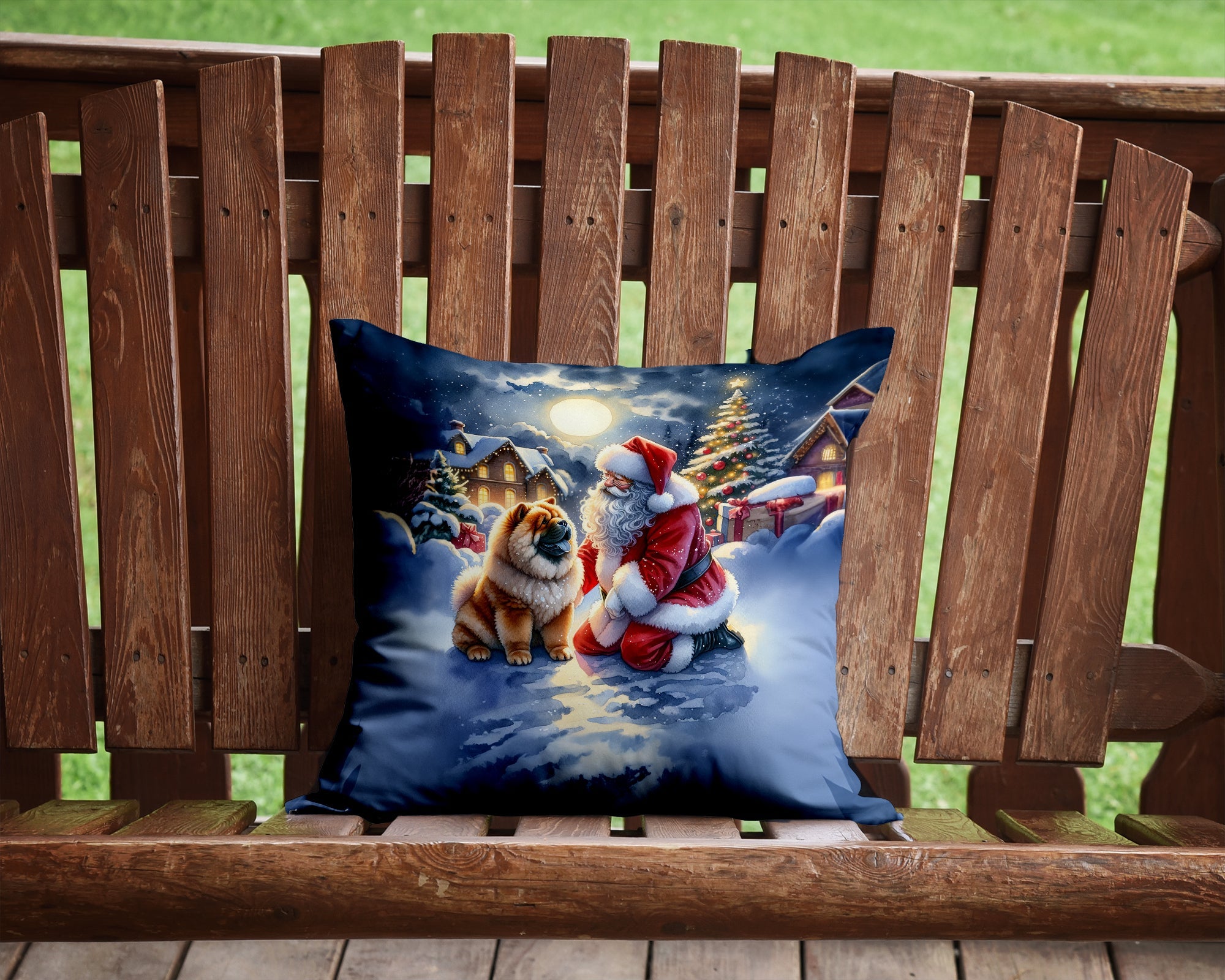 Chow Chow and Santa Claus Decorative Throw Pillow 14x14 Indoor Outdoor Accent Cushion, Fabric Cover with Insert for Sofa, Bed, Porch & Living Room
