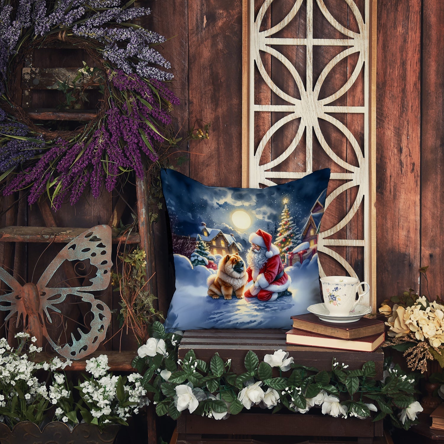 Chow Chow and Santa Claus Decorative Throw Pillow 14x14 Indoor Outdoor Accent Cushion, Fabric Cover with Insert for Sofa, Bed, Porch & Living Room