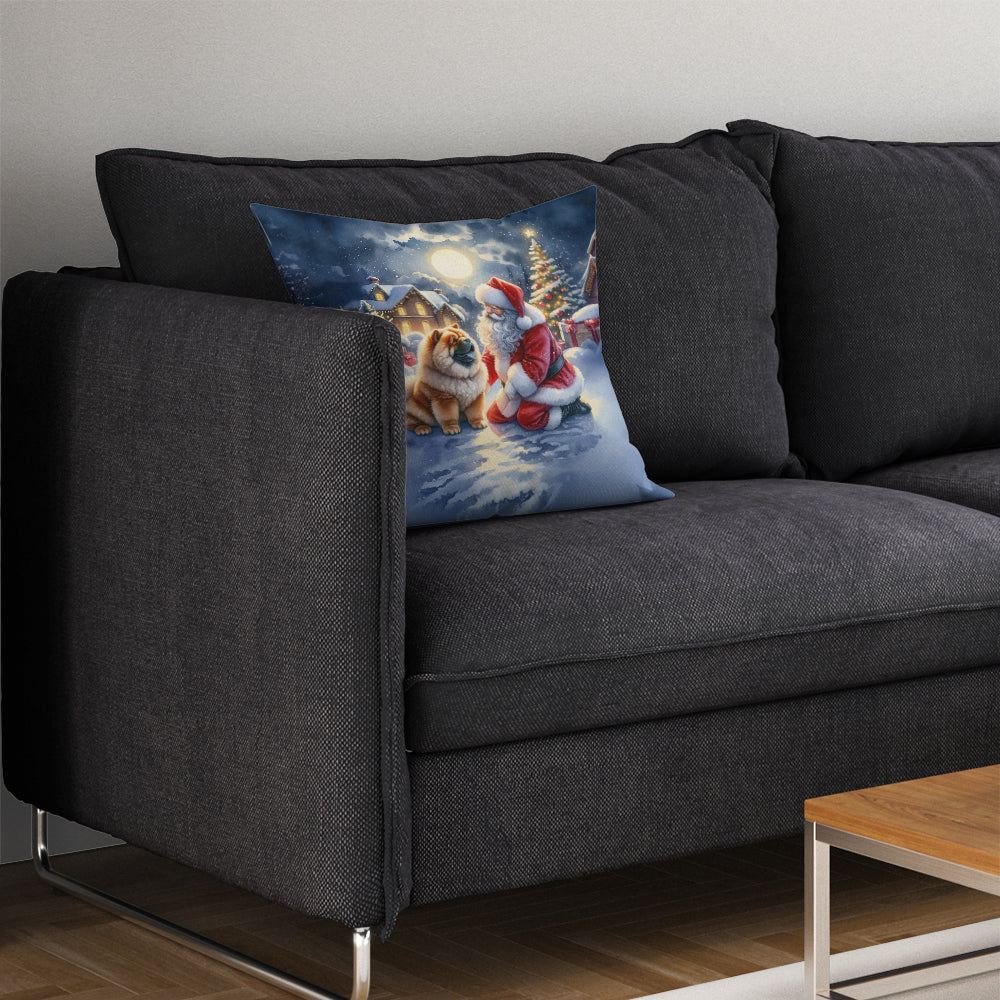 Chow Chow and Santa Claus Decorative Throw Pillow 14x14 Indoor Outdoor Accent Cushion, Fabric Cover with Insert for Sofa, Bed, Porch & Living Room