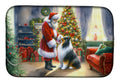 Collie and Santa Claus Dish Drying Mat Absorbent Dish Drying Mat Pad for Kitchen Counter Dish Drainer Mat for Countertop, 14 x 21", Multicolor