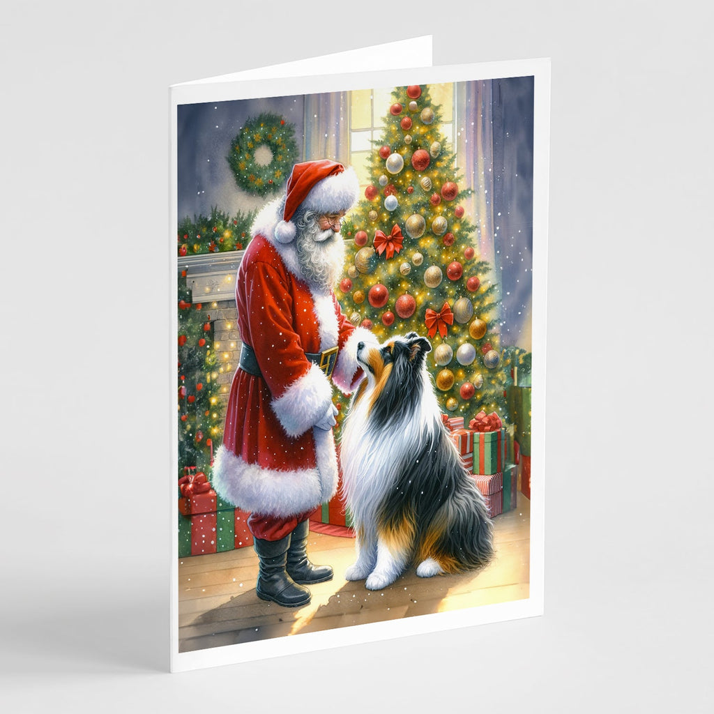 Collie and Santa Claus Greeting Cards Pack of 8 Blank Cards with Envelopes Whimsical A7 Size 5x7