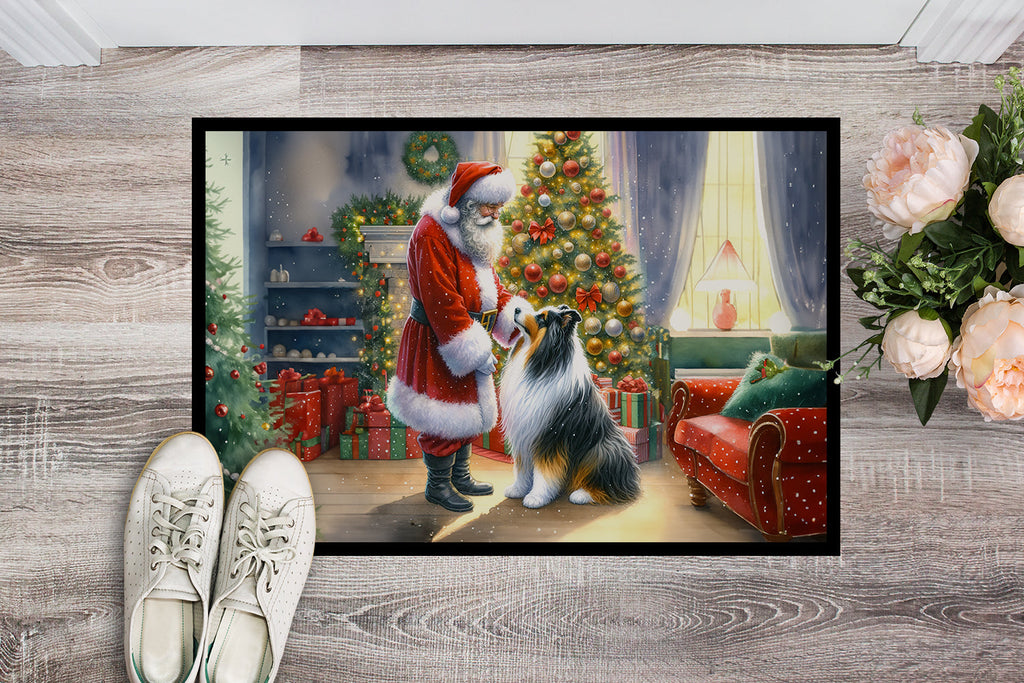 Collie and Santa Claus Doormat Indoor Outdoor 24H X 36W Front Door Mat Rugs for Entryway, Non Slip Washable Low Pile,