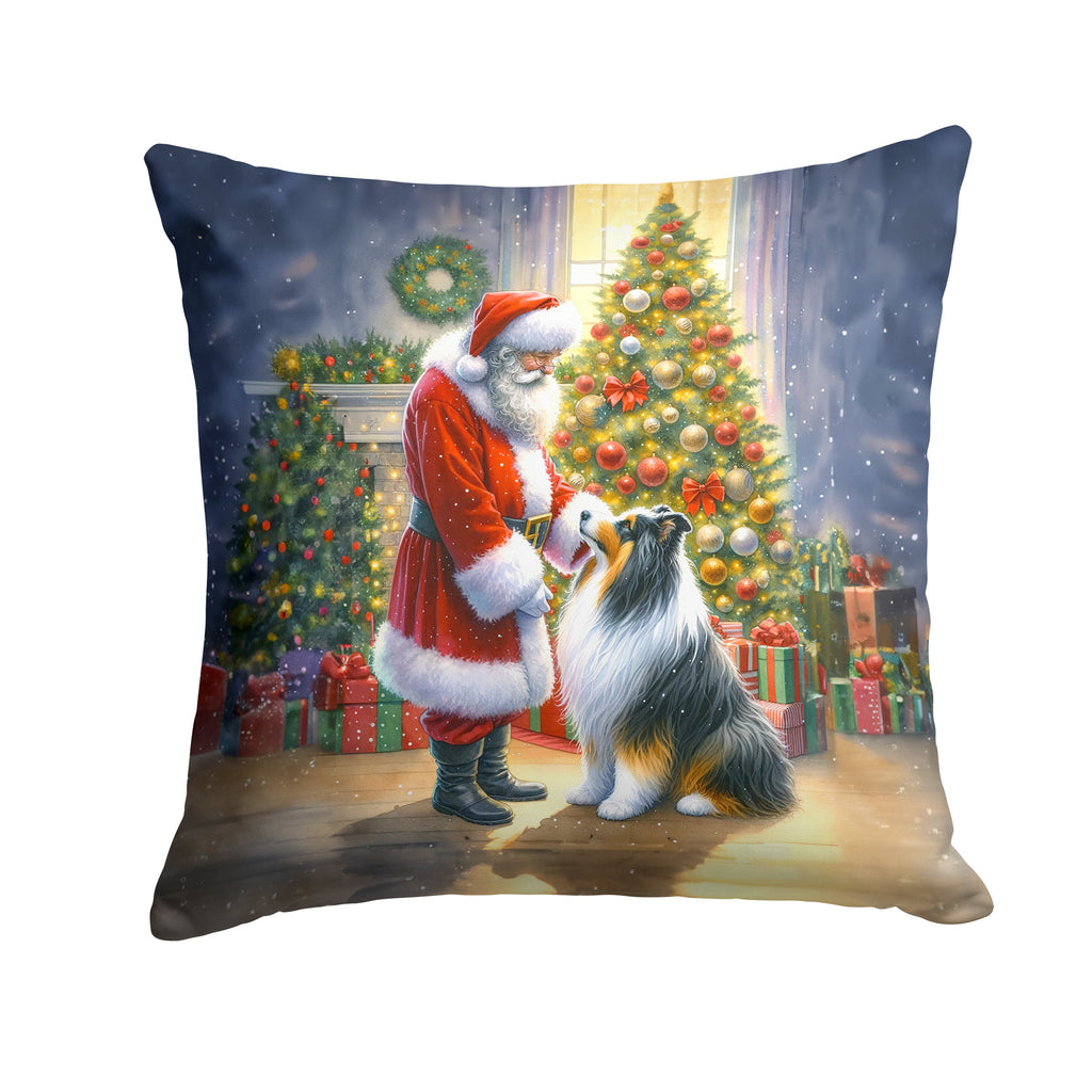 Collie and Santa Claus Decorative Throw Pillow 14x14 Indoor Outdoor Accent Cushion, Fabric Cover with Insert for Sofa, Bed, Porch & Living Room