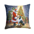 Collie and Santa Claus Decorative Throw Pillow 14x14 Indoor Outdoor Accent Cushion, Fabric Cover with Insert for Sofa, Bed, Porch & Living Room