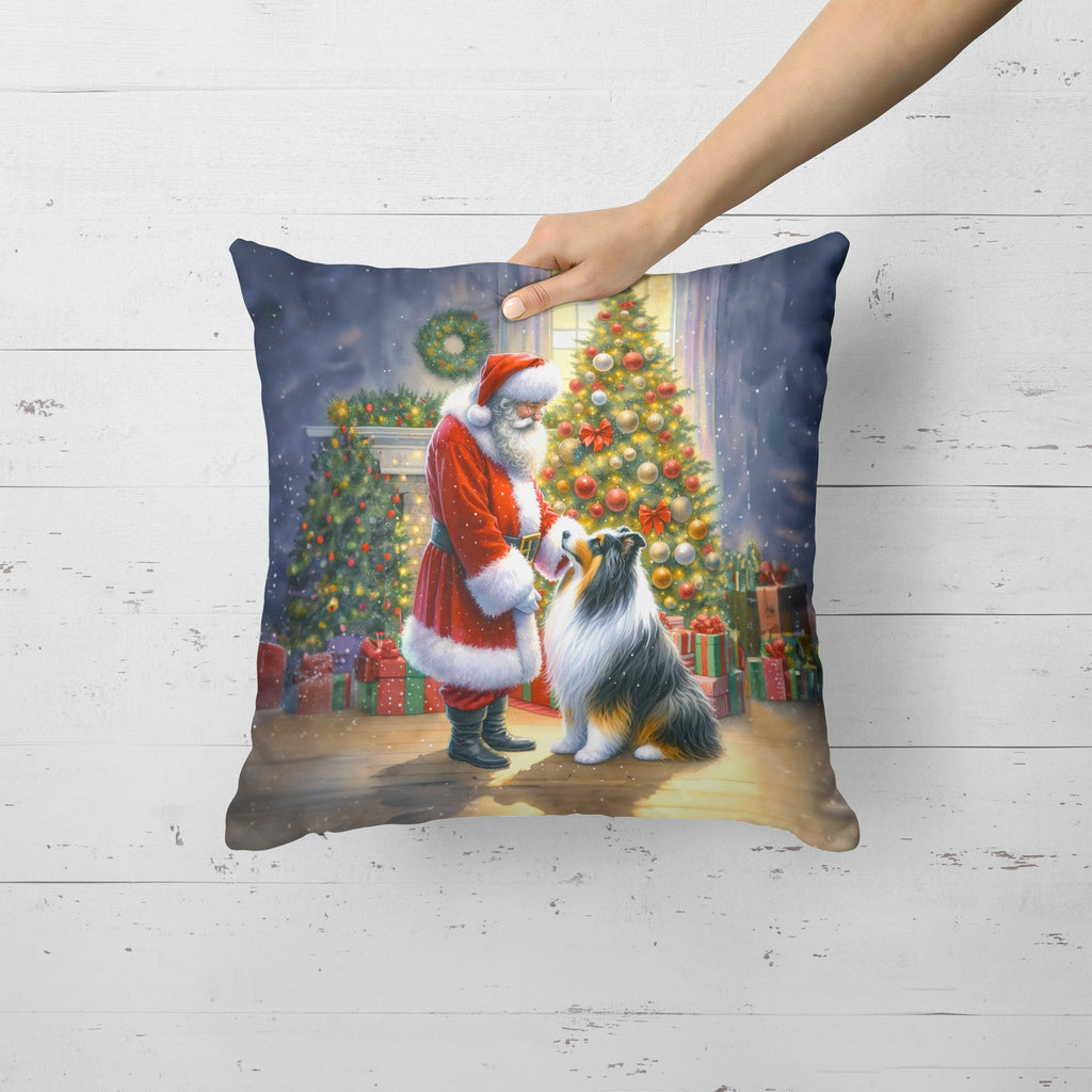 Collie and Santa Claus Decorative Throw Pillow 18x18 Indoor Outdoor Accent Cushion, Fabric Cover with Insert for Sofa, Bed, Porch & Living Room