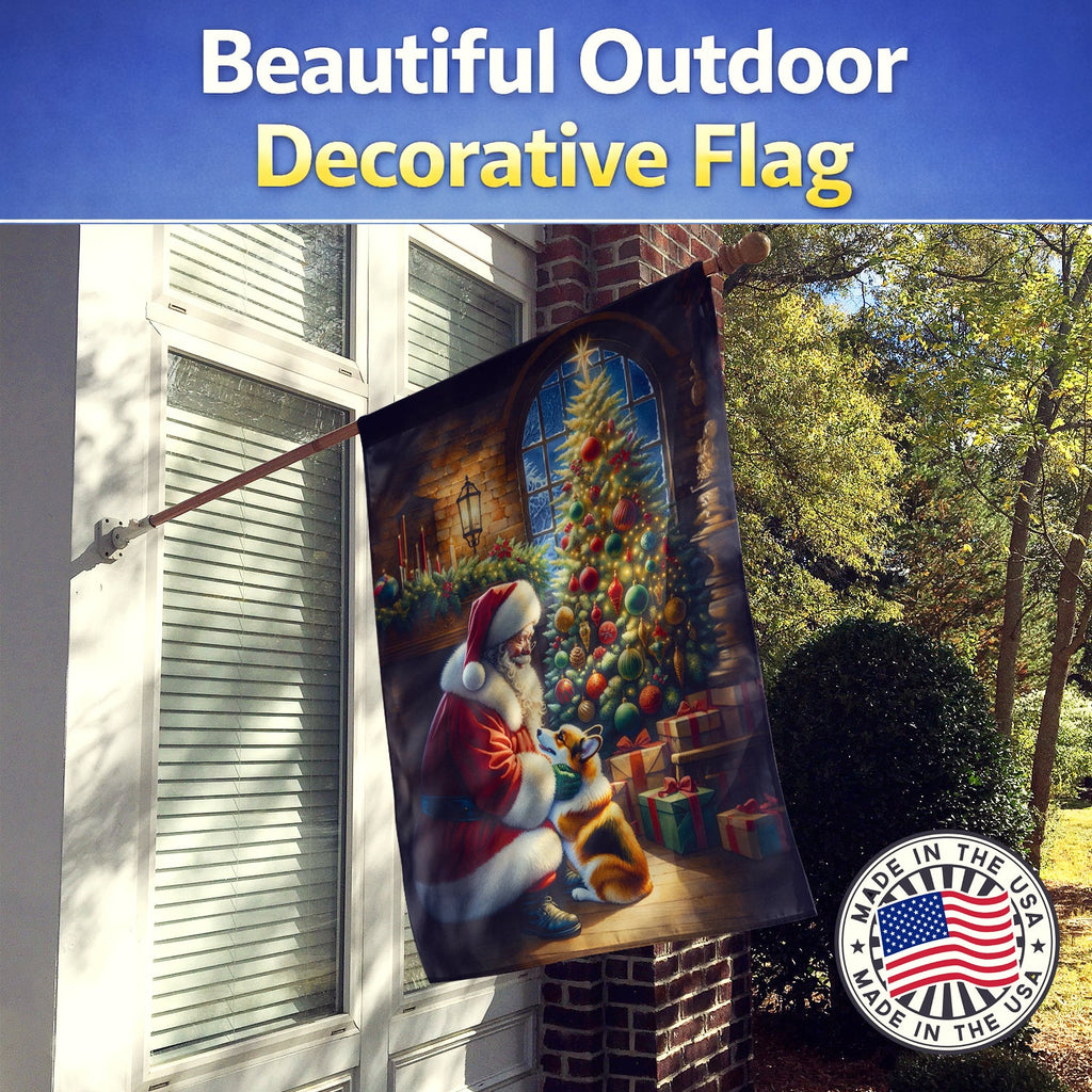 Corgi and Santa Claus House Flag 28x40 Porch Sleeve Pole Decorative Outside Yard Banner Artwork Wall Hanging, Polyester