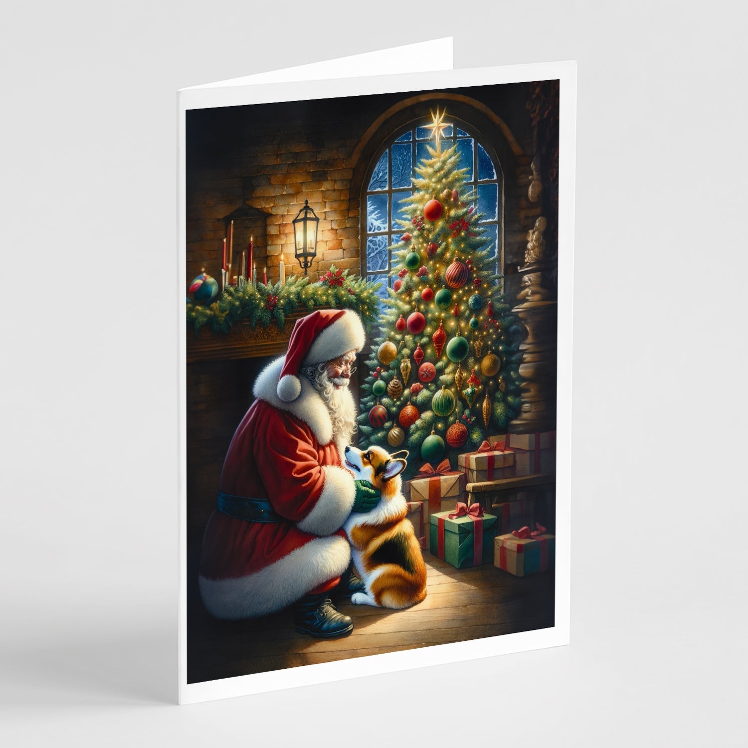 Corgi and Santa Claus Greeting Cards Pack of 8 Blank Cards with Envelopes Whimsical A7 Size 5x7