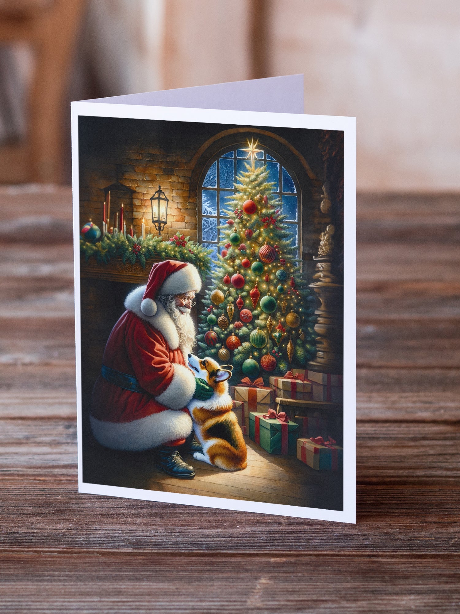 Corgi and Santa Claus Greeting Cards Pack of 8 Blank Cards with Envelopes Whimsical A7 Size 5x7