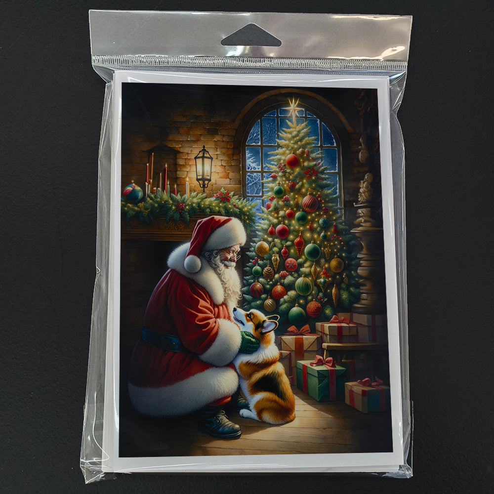 Corgi and Santa Claus Greeting Cards Pack of 8 Blank Cards with Envelopes Whimsical A7 Size 5x7
