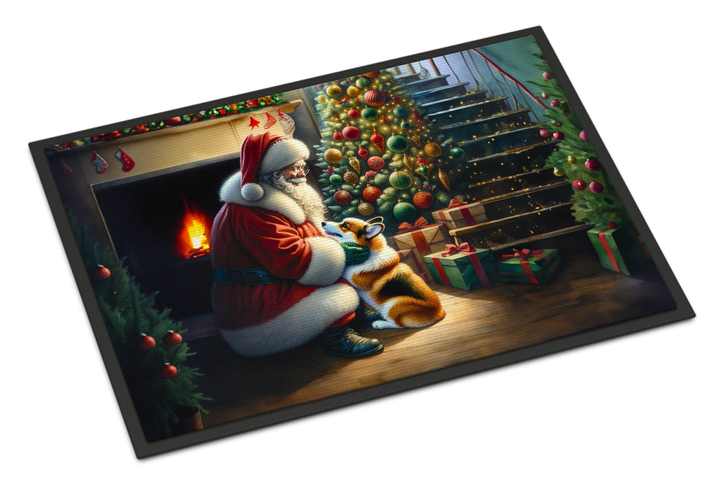 Corgi and Santa Claus Doormat Indoor Outdoor 18H X 27W Front Door Mat Rugs for Entryway, Non Slip Washable