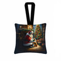 Corgi and Santa Claus Hanging Square Fabric Ornament 3.5 × 3.5 Decorative Door-Knob & Tree Hanger, Soft Fabric