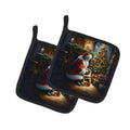 Corgi and Santa Claus Pot Holder Set of 2 Heat Resistant Quilted Hot Pads 7.5 x 7.5 Inch, Insulated Kitchen Trivets for Cooking & Baking