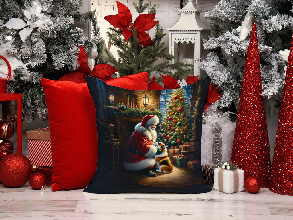 Corgi and Santa Claus Decorative Throw Pillow 14x14 Indoor Outdoor Accent Cushion, Fabric Cover with Insert for Sofa, Bed, Porch & Living Room
