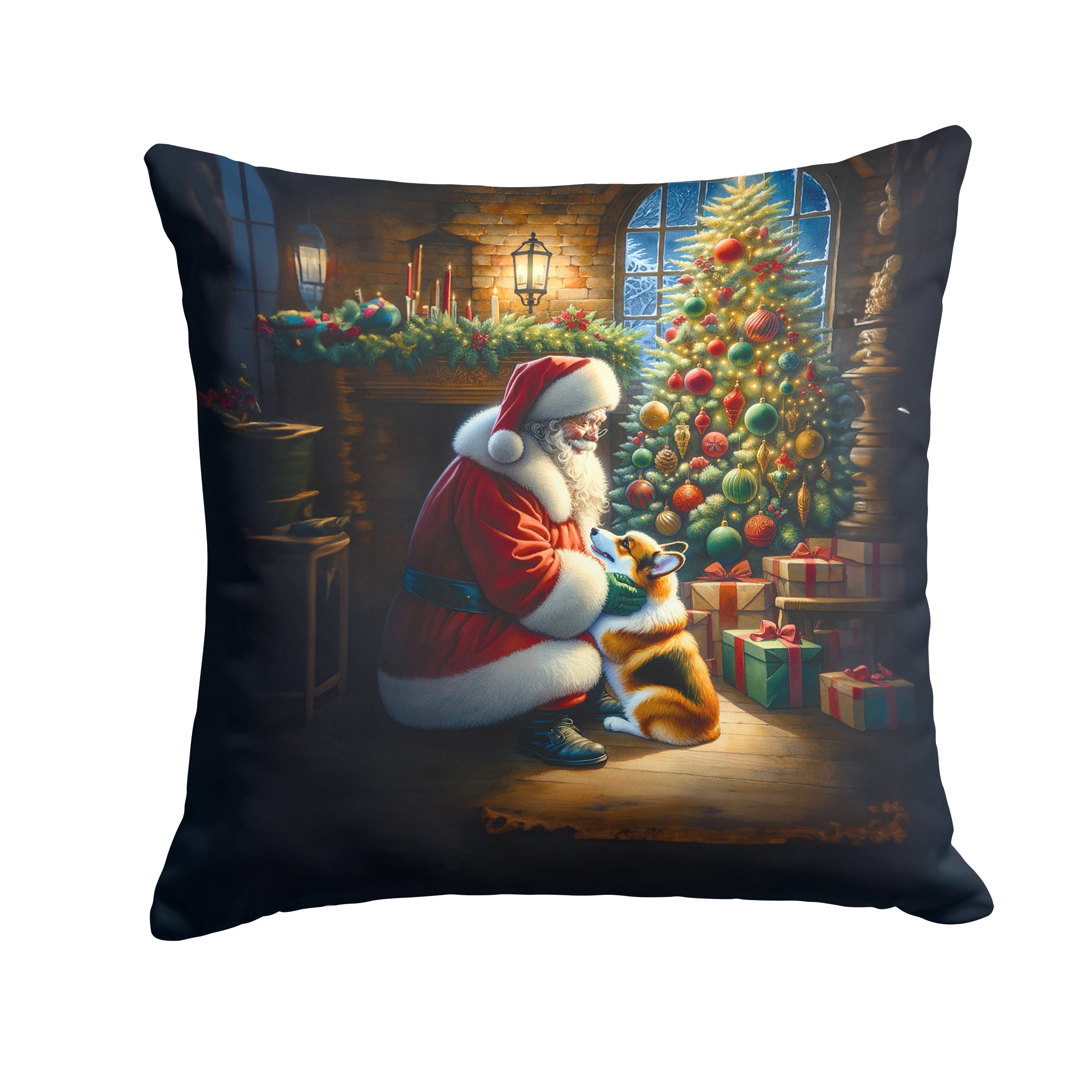 Corgi and Santa Claus Decorative Throw Pillow 18x18 Indoor Outdoor Accent Cushion, Fabric Cover with Insert for Sofa, Bed, Porch & Living Room