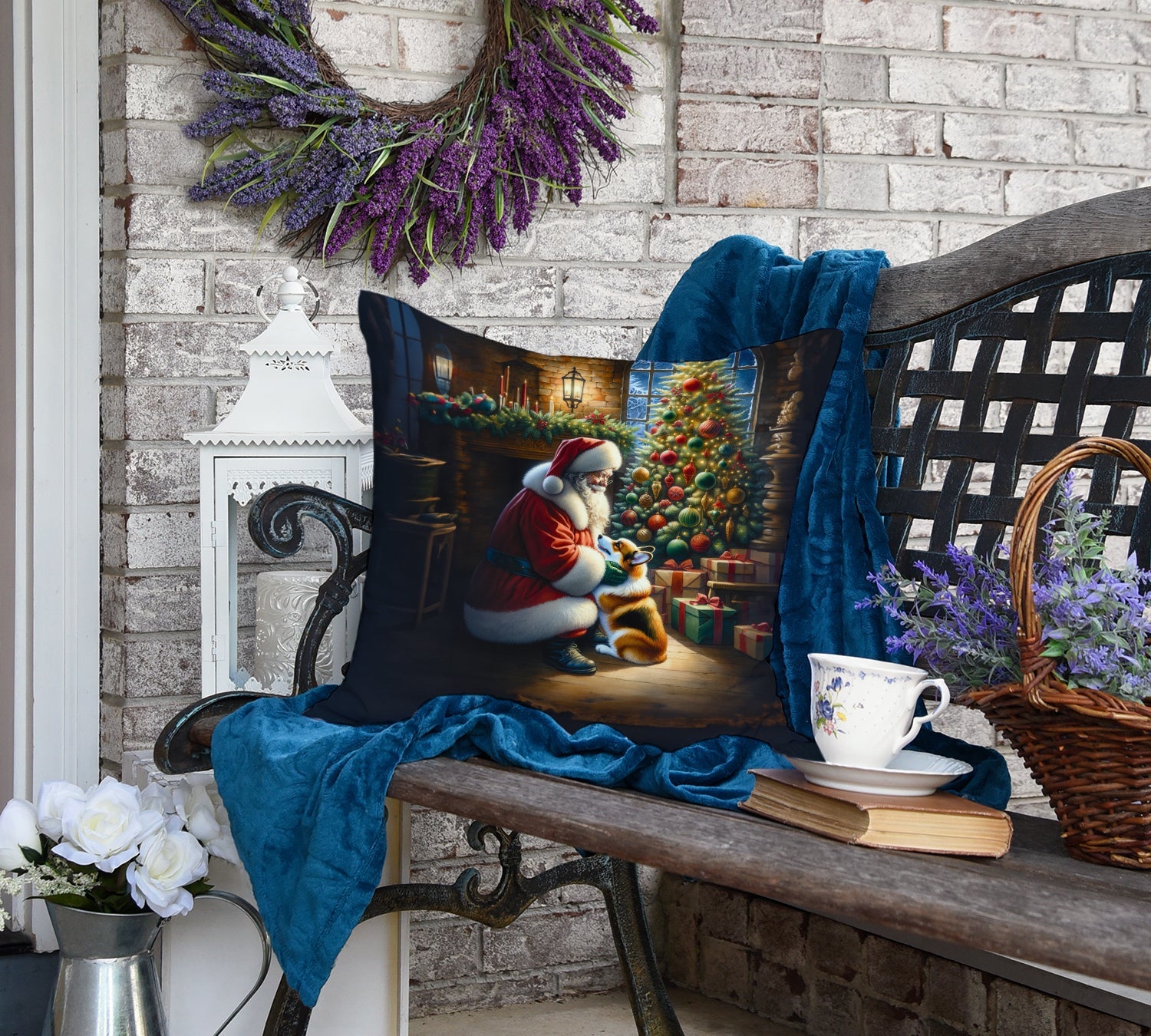 Corgi and Santa Claus Decorative Throw Pillow 18x18 Indoor Outdoor Accent Cushion, Fabric Cover with Insert for Sofa, Bed, Porch & Living Room