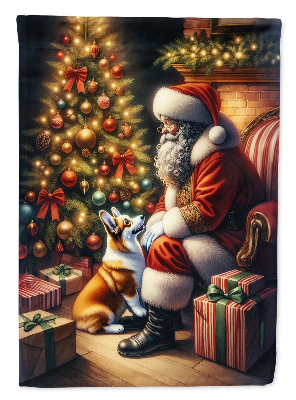 Corgi and Santa Claus House Flag 28x40 Porch Sleeve Pole Decorative Outside Yard Banner Artwork Wall Hanging, Polyester