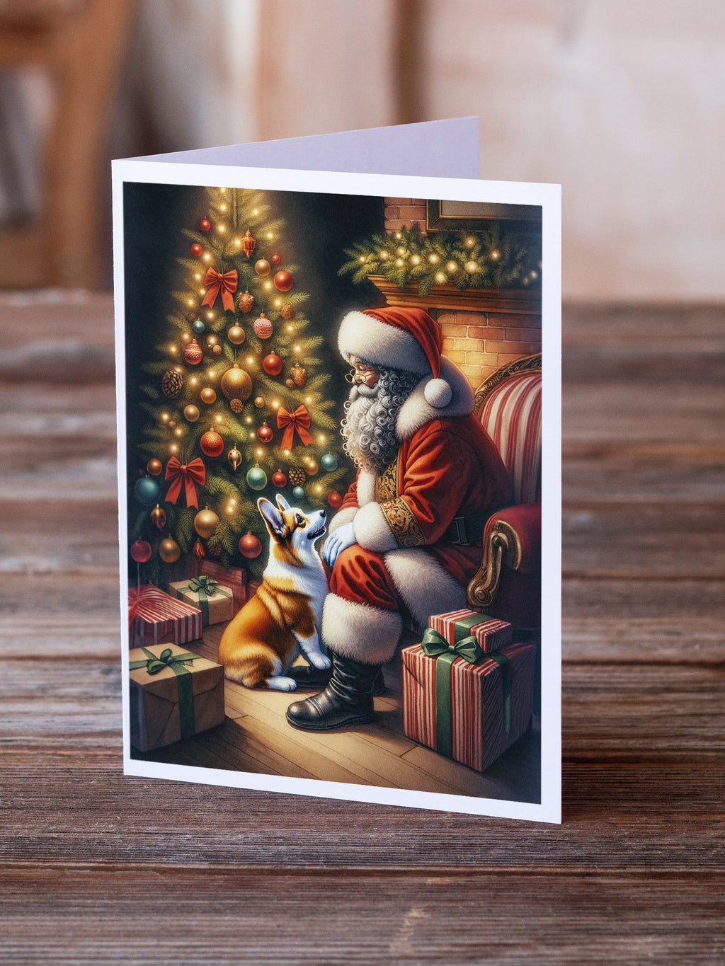 Corgi and Santa Claus Greeting Cards Pack of 8 Blank Cards with Envelopes Whimsical A7 Size 5x7