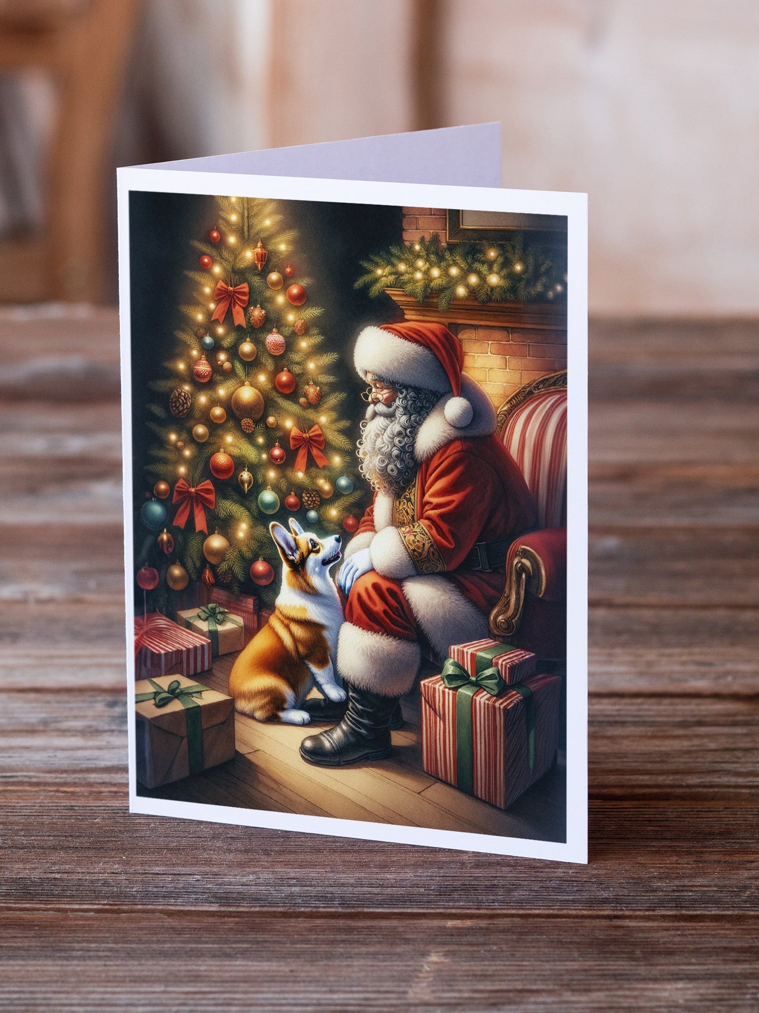 Corgi and Santa Claus Greeting Cards Pack of 8 Blank Cards with Envelopes Whimsical A7 Size 5x7