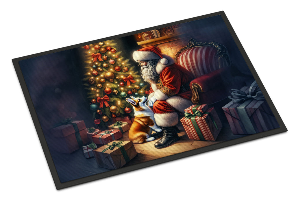 Corgi and Santa Claus Doormat Indoor Outdoor 24H X 36W Front Door Mat Rugs for Entryway, Non Slip Washable Low Pile,
