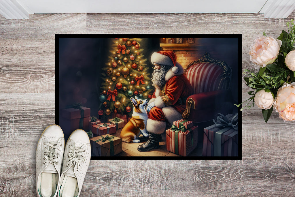 Corgi and Santa Claus Doormat Indoor Outdoor 18H X 27W Front Door Mat Rugs for Entryway, Non Slip Washable