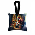 Corgi and Santa Claus Hanging Square Fabric Ornament 3.5 × 3.5 Decorative Door-Knob & Tree Hanger, Soft Fabric