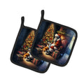 Corgi and Santa Claus Pot Holder Set of 2 Heat Resistant Quilted Hot Pads 7.5 x 7.5 Inch, Insulated Kitchen Trivets for Cooking & Baking