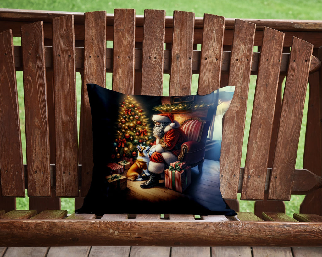 Corgi and Santa Claus Decorative Throw Pillow 14x14 Indoor Outdoor Accent Cushion, Fabric Cover with Insert for Sofa, Bed, Porch & Living Room