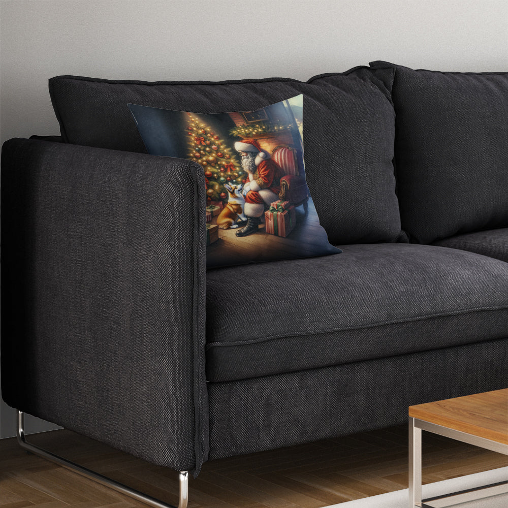 Corgi and Santa Claus Decorative Throw Pillow 14x14 Indoor Outdoor Accent Cushion, Fabric Cover with Insert for Sofa, Bed, Porch & Living Room
