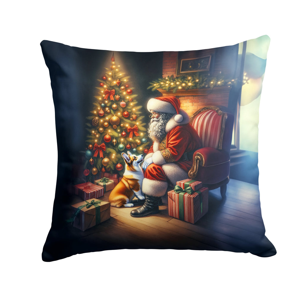 Corgi and Santa Claus Decorative Throw Pillow 18x18 Indoor Outdoor Accent Cushion, Fabric Cover with Insert for Sofa, Bed, Porch & Living Room