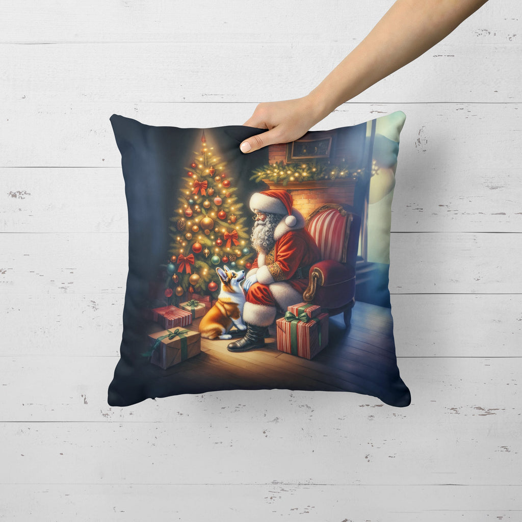 Corgi and Santa Claus Decorative Throw Pillow 18x18 Indoor Outdoor Accent Cushion, Fabric Cover with Insert for Sofa, Bed, Porch & Living Room