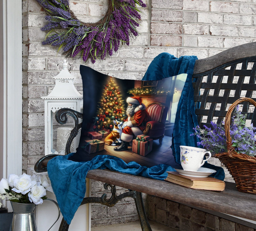 Corgi and Santa Claus Decorative Throw Pillow 18x18 Indoor Outdoor Accent Cushion, Fabric Cover with Insert for Sofa, Bed, Porch & Living Room