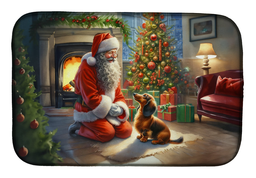 Dachshund and Santa Claus Dish Drying Mat Absorbent Dish Drying Mat Pad for Kitchen Counter Dish Drainer Mat for Countertop, 14 x 21", Multicolor