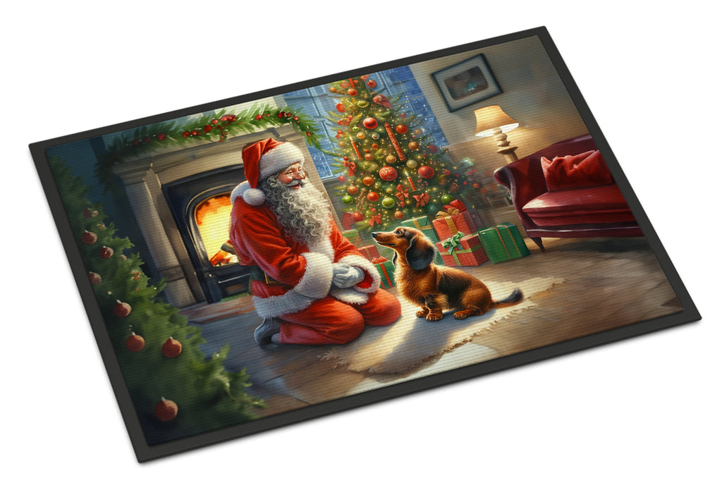 Dachshund and Santa Claus Doormat Indoor Outdoor 24H X 36W Front Door Mat Rugs for Entryway, Non Slip Washable Low Pile,