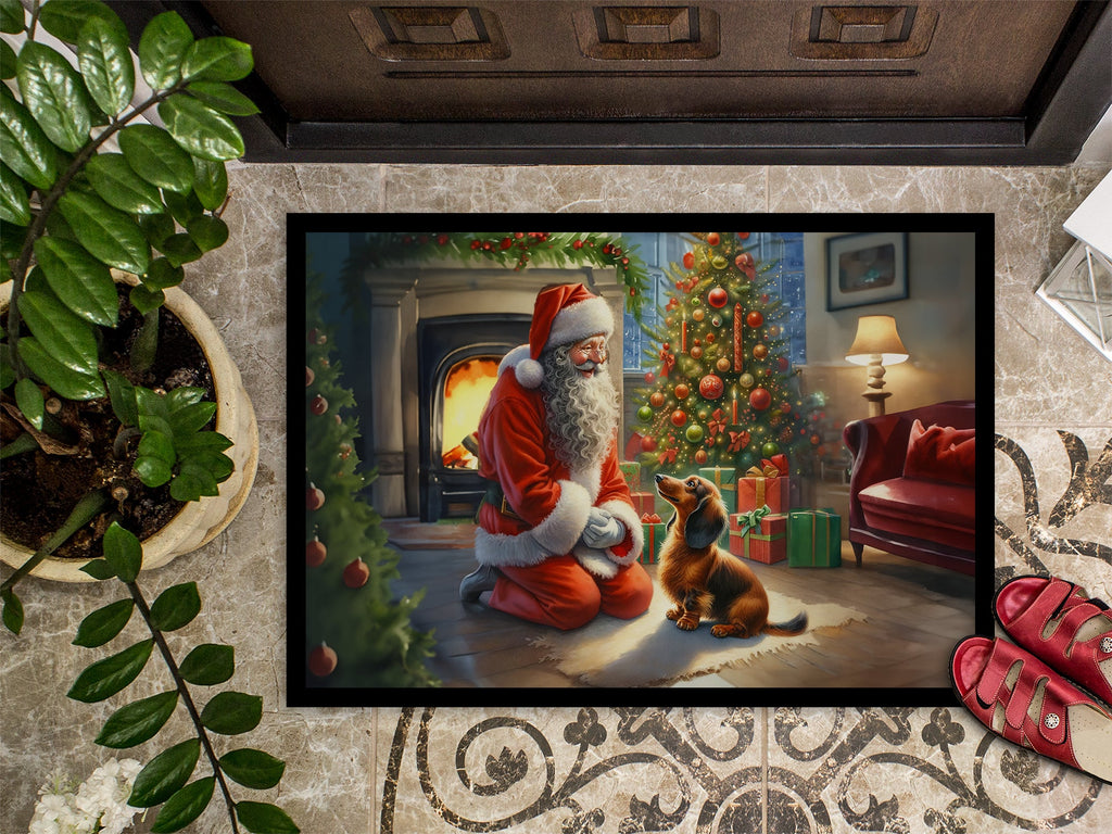 Dachshund and Santa Claus Doormat Indoor Outdoor 18H X 27W Front Door Mat Rugs for Entryway, Non Slip Washable