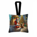 Dachshund and Santa Claus Hanging Square Fabric Ornament 3.5 × 3.5 Decorative Door-Knob & Tree Hanger, Soft Fabric