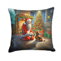 Dachshund and Santa Claus Decorative Throw Pillow 14x14 Indoor Outdoor Accent Cushion, Fabric Cover with Insert for Sofa, Bed, Porch & Living Room