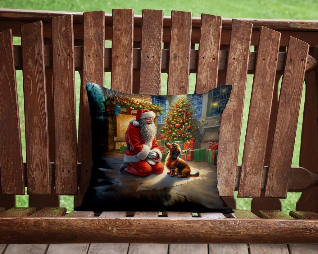 Dachshund and Santa Claus Decorative Throw Pillow 14x14 Indoor Outdoor Accent Cushion, Fabric Cover with Insert for Sofa, Bed, Porch & Living Room