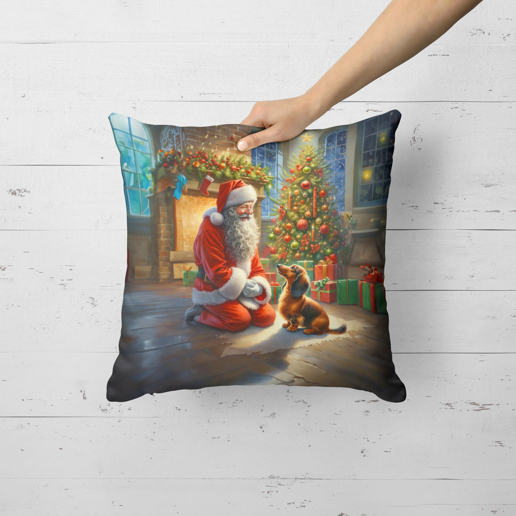 Dachshund and Santa Claus Decorative Throw Pillow 18x18 Indoor Outdoor Accent Cushion, Fabric Cover with Insert for Sofa, Bed, Porch & Living Room