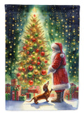 Dachshund and Santa Claus House Flag 28x40 Porch Sleeve Pole Decorative Outside Yard Banner Artwork Wall Hanging, Polyester