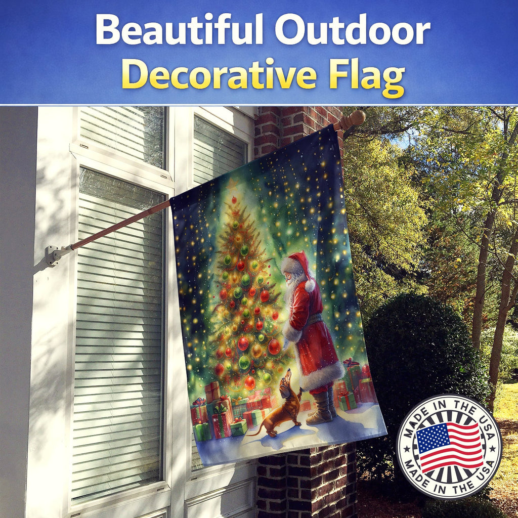 Dachshund and Santa Claus House Flag 28x40 Porch Sleeve Pole Decorative Outside Yard Banner Artwork Wall Hanging, Polyester