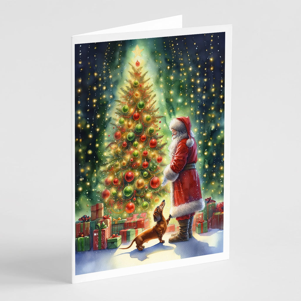 Dachshund and Santa Claus Greeting Cards Pack of 8 Blank Cards with Envelopes Whimsical A7 Size 5x7